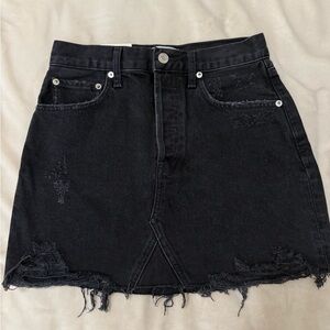 Agolde Black Distressed Denim Mini Skirt